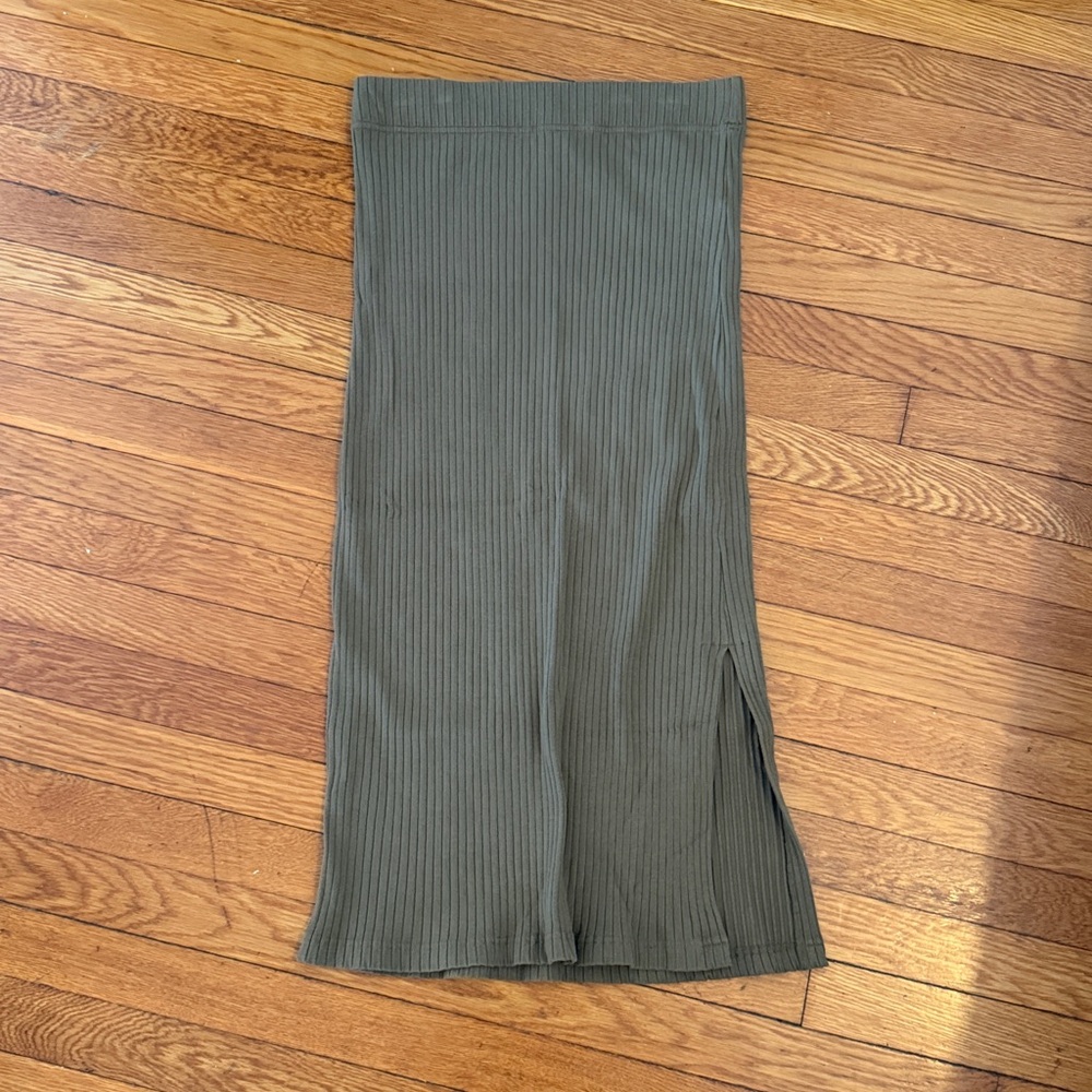 Rails Olive Ribbed Maxi Skirt with Side Slit
